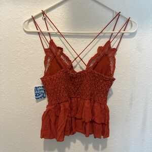 Red Lace Trimmed Smocked Top